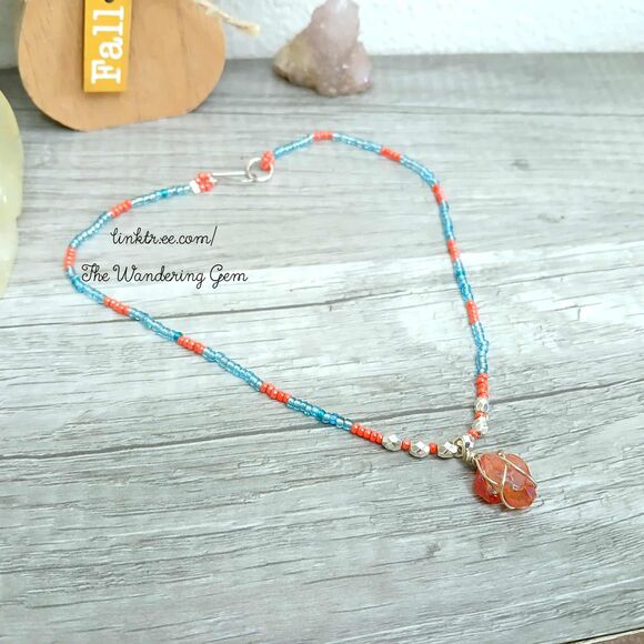 Aura Quartz Crystal Choker Necklace, Seed Bead Jewelry, 13" - Picture 3 of 5